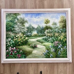 Large Original Signed D. Hartman Oil Painting Framed Impressionist‎ Art Garden